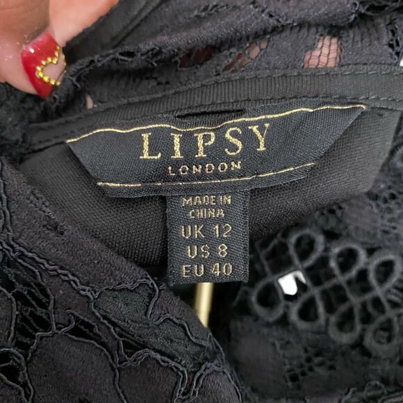 Lipsy London Black‎ Lace Long-Sleeve Blouse – Size US 8 (SKU: 365) - Picture 6 of 8